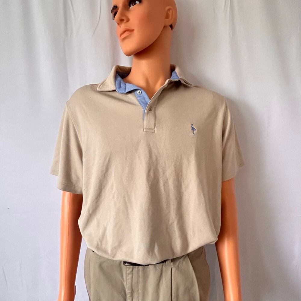 TailorByrd Collection Polo Shirt XL Tan Blue Trim Modal Blend Designer Casual